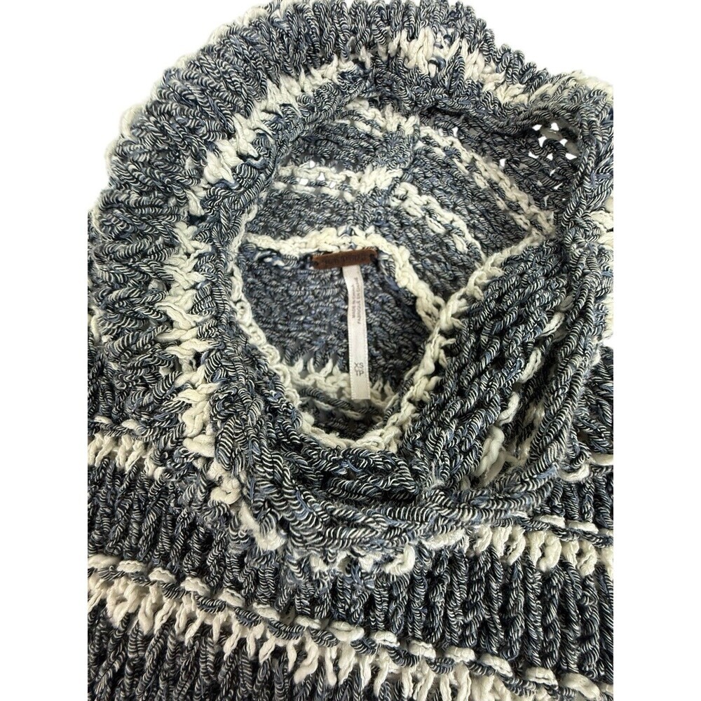 Free People Fringe Turtleneck Sweater Tank XS Chunky Knit Gray Cream Striped - Picture 4 of 8